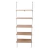 5-Shelf Wood Ladder Bookcase with Metal Frame;  Industrial 5-Tier Modern Ladder Shelf Wood Shelves XH