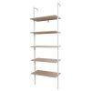 5-Shelf Wood Ladder Bookcase with Metal Frame;  Industrial 5-Tier Modern Ladder Shelf Wood Shelves XH
