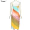 Yiallen New Multicolor Print Midi Dress Women V-Neck Spaghetti Sleeveless Slim Stretch Bodycon Streetwear Party Vacation
