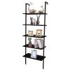 5-Shelf Wood Ladder Bookcase with Metal Frame;  Industrial 5-Tier Modern Ladder Shelf Wood Shelves XH