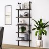 5-Shelf Wood Ladder Bookcase with Metal Frame;  Industrial 5-Tier Modern Ladder Shelf Wood Shelves XH