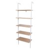 5-Shelf Wood Ladder Bookcase with Metal Frame;  Industrial 5-Tier Modern Ladder Shelf Wood Shelves XH
