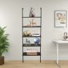 5-Shelf Wood Ladder Bookcase with Metal Frame;  Industrial 5-Tier Modern Ladder Shelf Wood Shelves XH